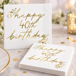 Gold Metallic 40th Birthday Dinner Napkins - 16 PK